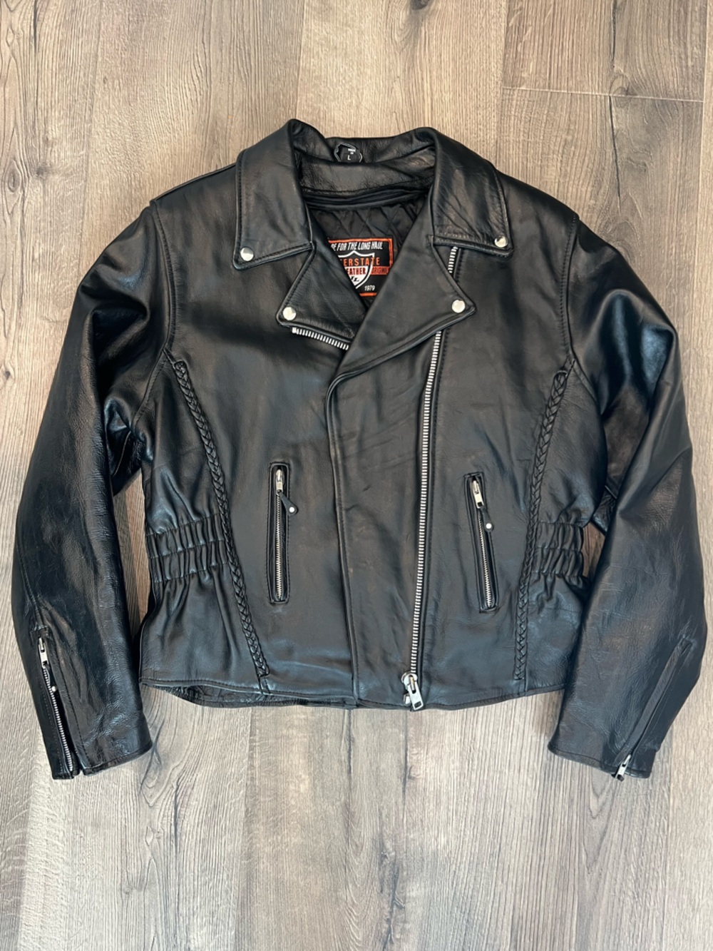 Womens Black Leather Motorcycle Jacket - Picture 9 of 10